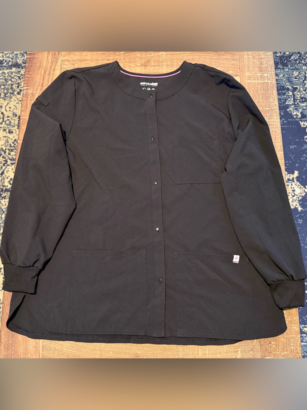 Scrubstar Black Long Sleeve Snap-Front Medical Top